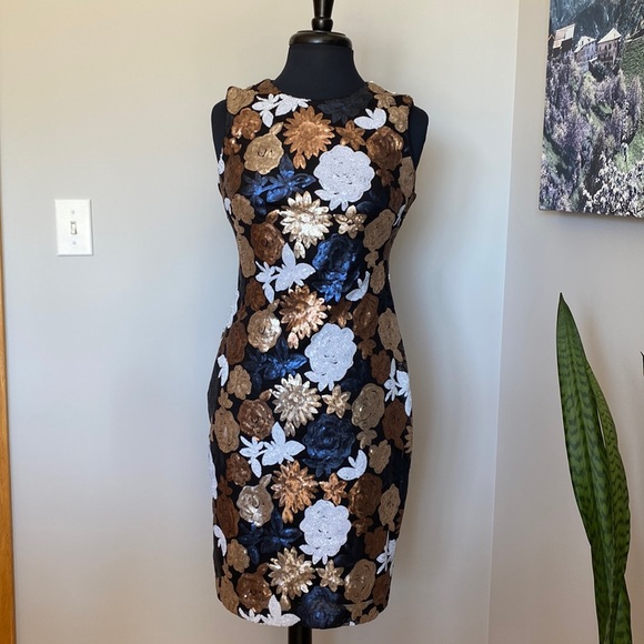 Calvin Klein Dresses & Skirts - Calvin Klein Multicolor Floral Pattern Sequin Sleeveless Sheath Dress Size 4